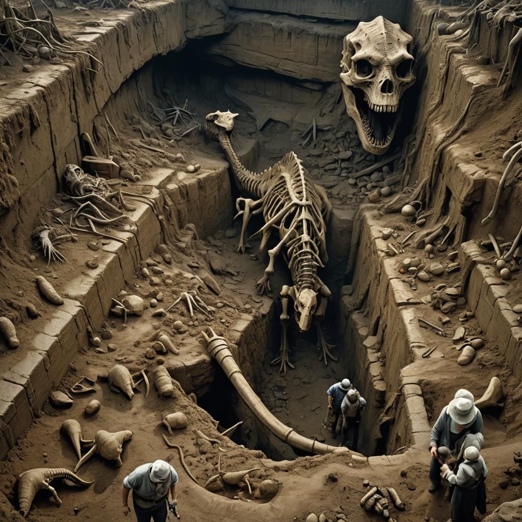 Unearthed Skeletons: Giant Human and Dinosaur