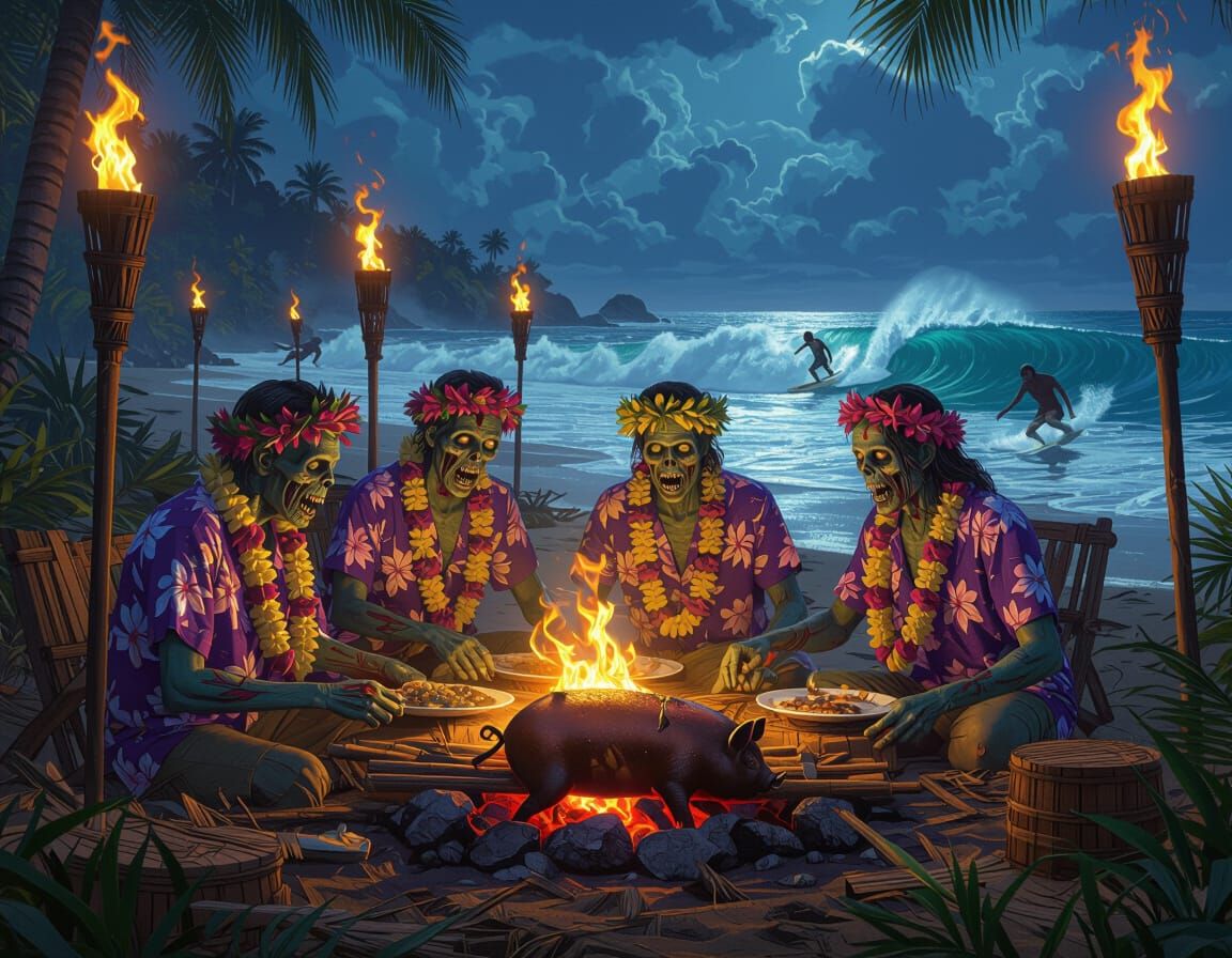 Zombie Luau in a Dark Fantasy Digital Painting