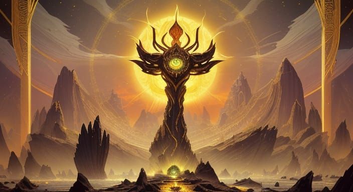 Solar Barge in the Duat, Ra's Golden Vessel Amidst Chaos