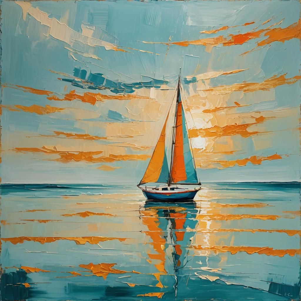 Sailboat on Ocean in Abstract Expressionism Style