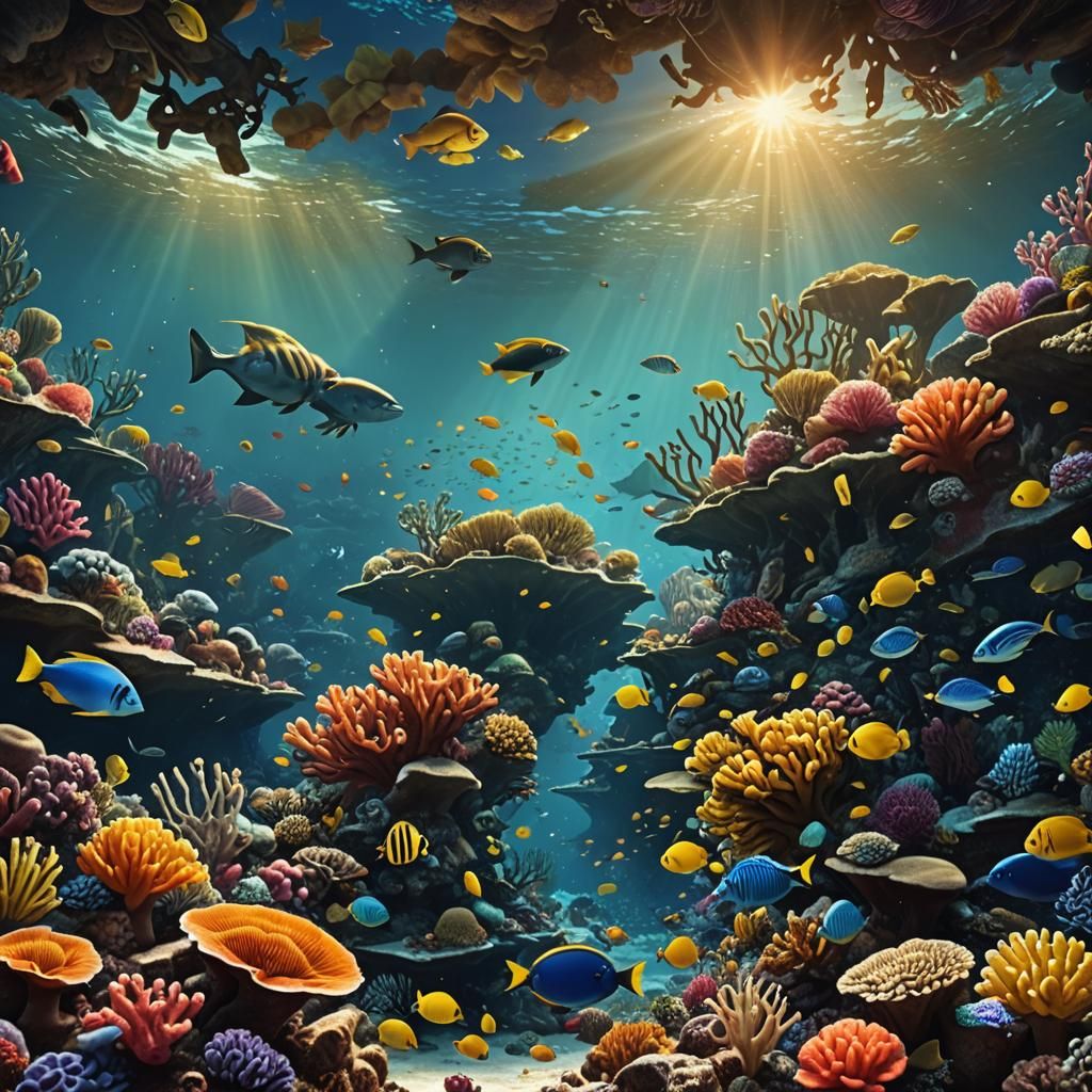 Vibrant Coral Reef Digital Matte Painting