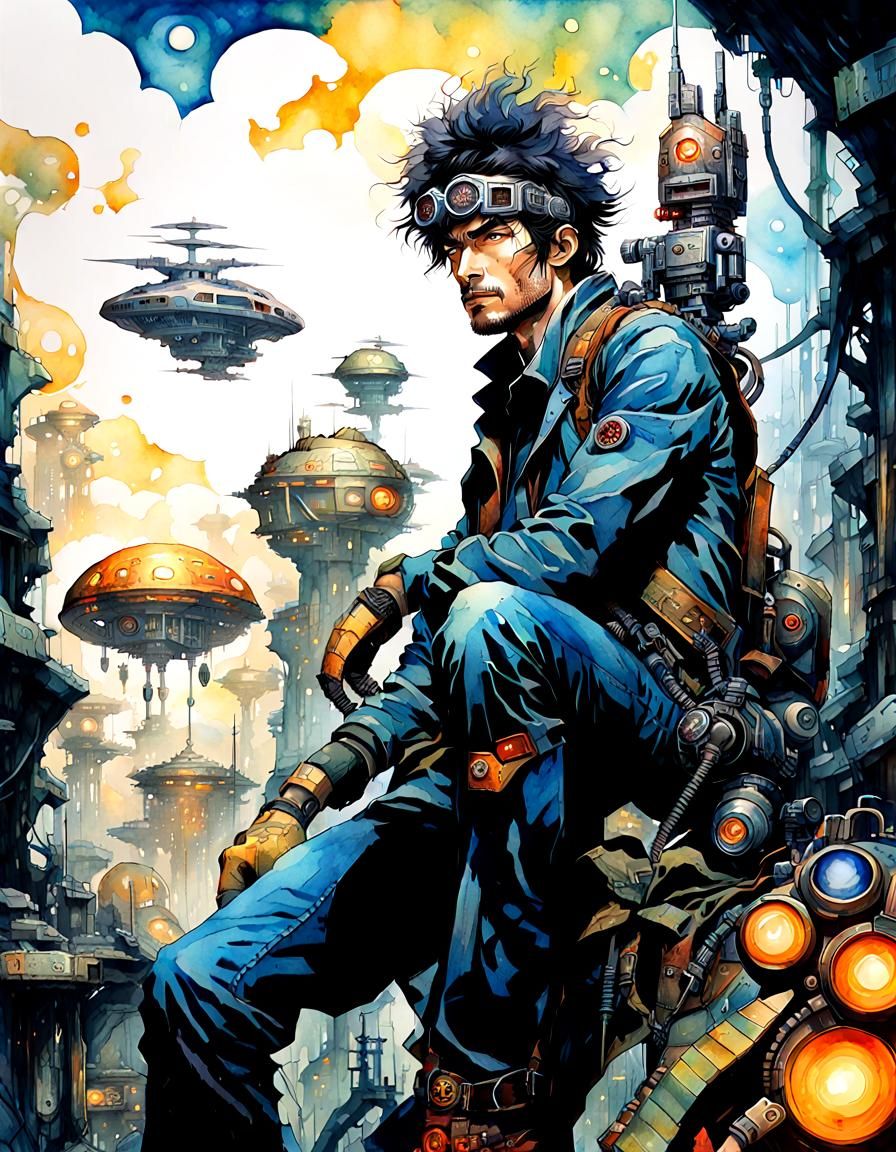 Cyborg Adventurer in Extraterrestrial Jungle: Sci-Fi Waterco...