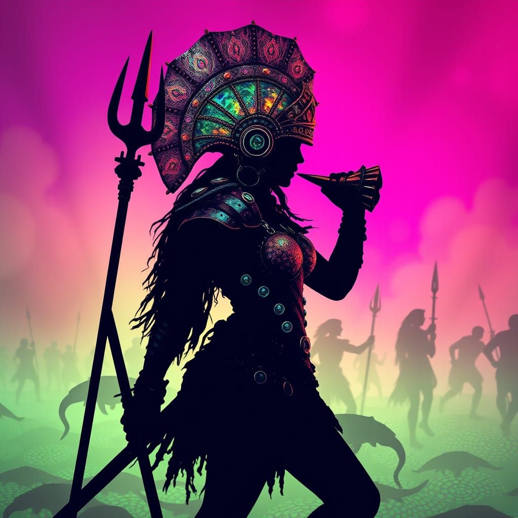 Mystical Amazon Warrior in Bioluminescent Armor