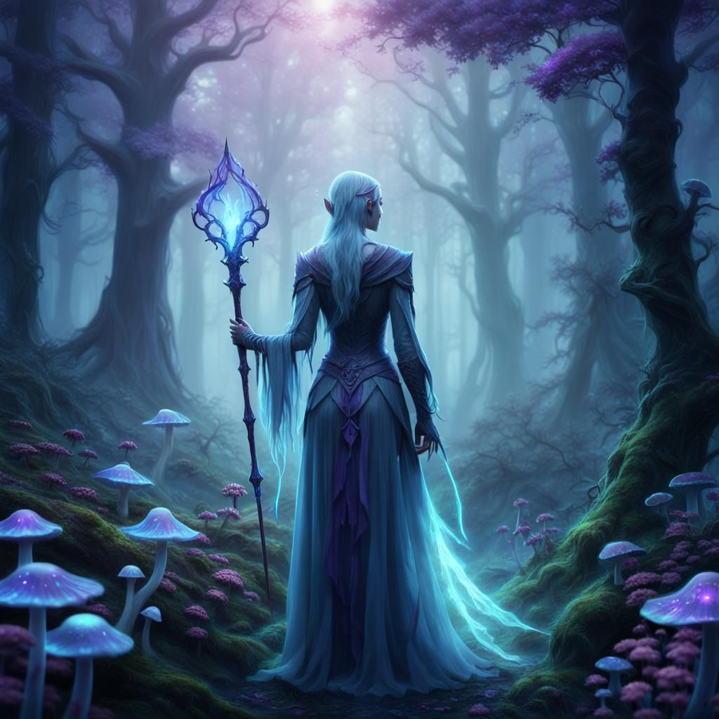 Ghost Elf Girl in Mystical Forest: Fantasy Art
