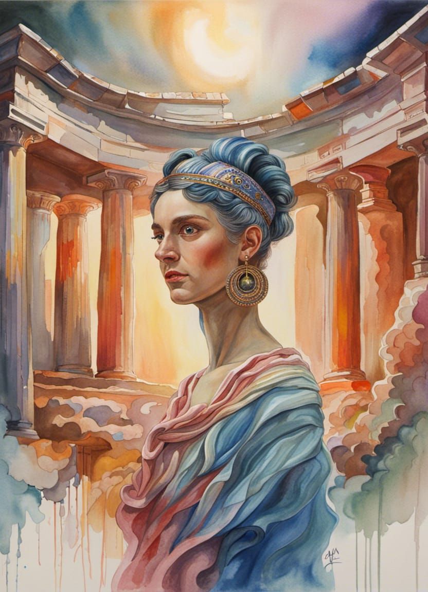 Majestic Goddess Descending: Hyperrealistic Watercolor Fanta...