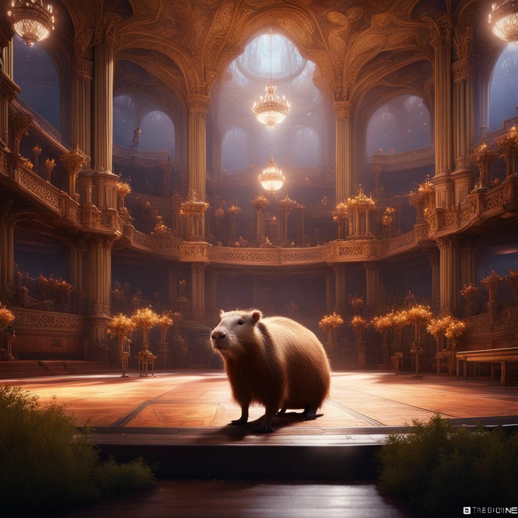 Capybara's Symphony Performance in Detailed Matte Painting