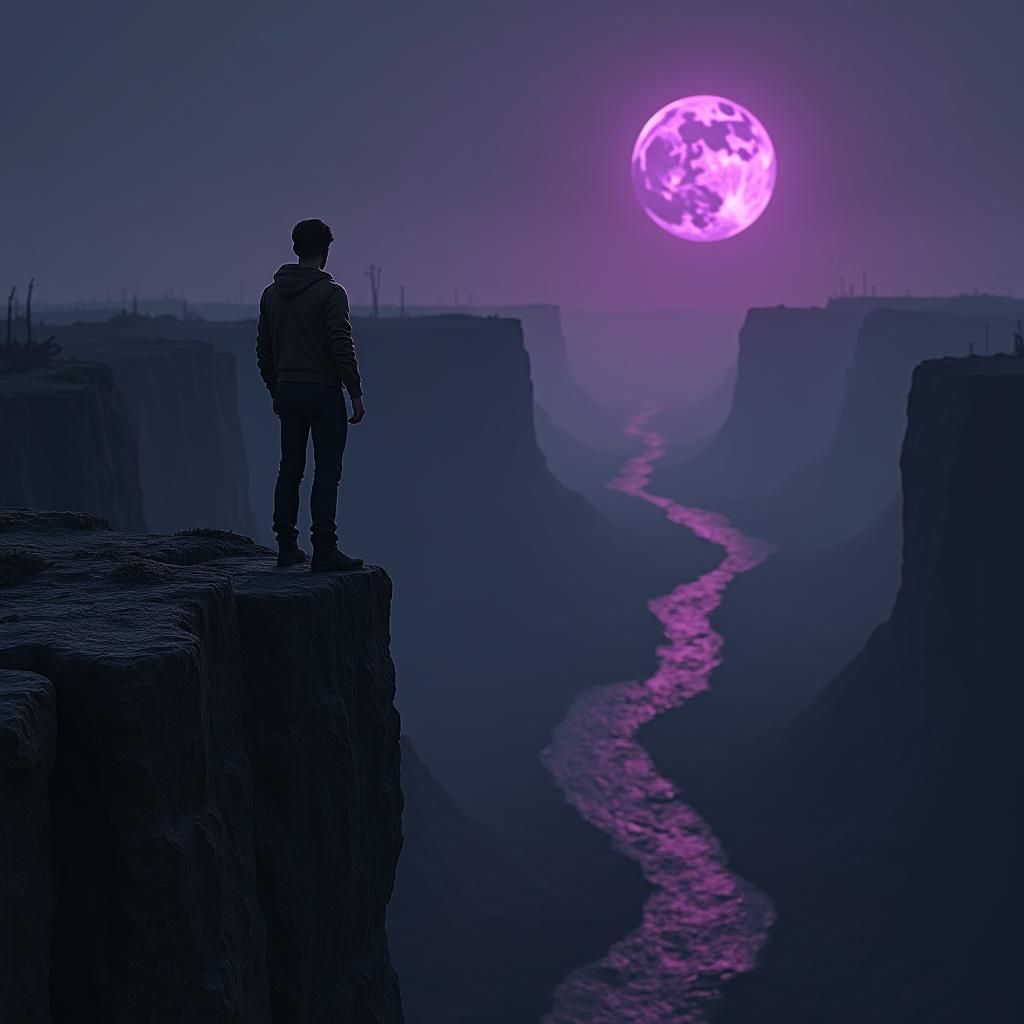 Apocalyptic Watcher Under a Purple Moon