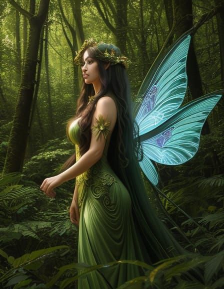 Art Nouveau Forest Nymph in Ethereal Fairy Realm