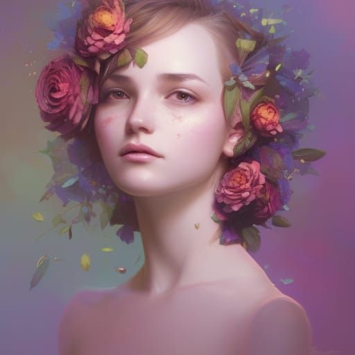 Enchanting Flower Fairy Portrait in Art Nouveau Style