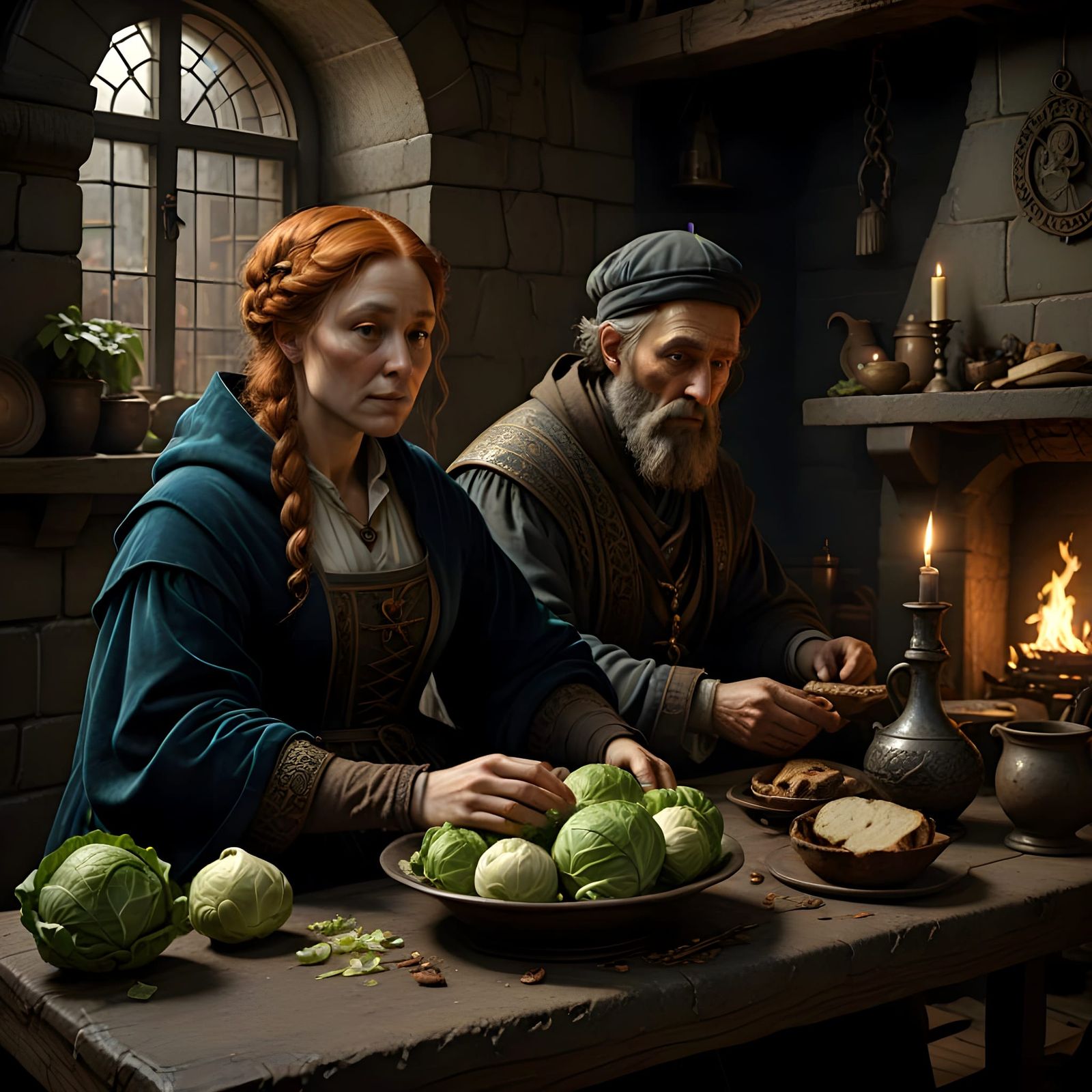 A 15th Century Peasant Couple's Humble Meal