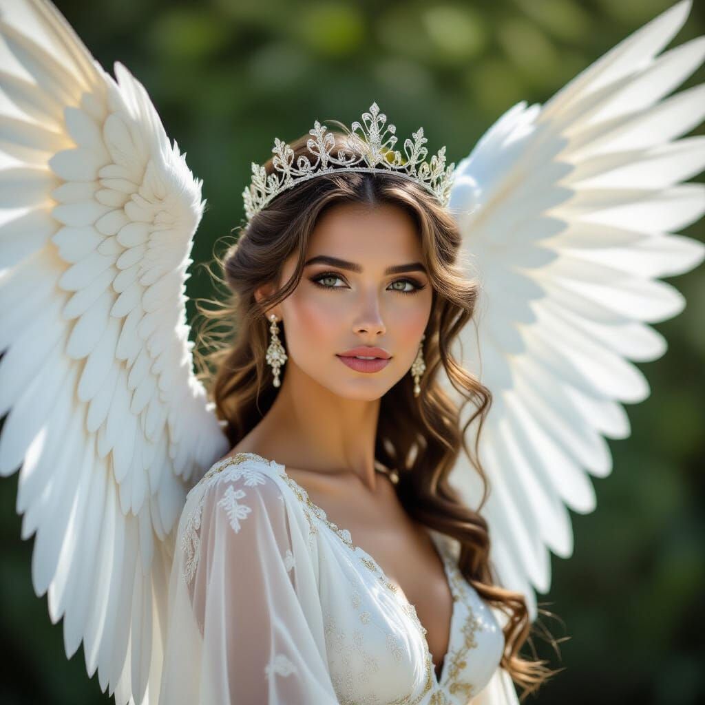 Elegant Angel with White Wings and Crown