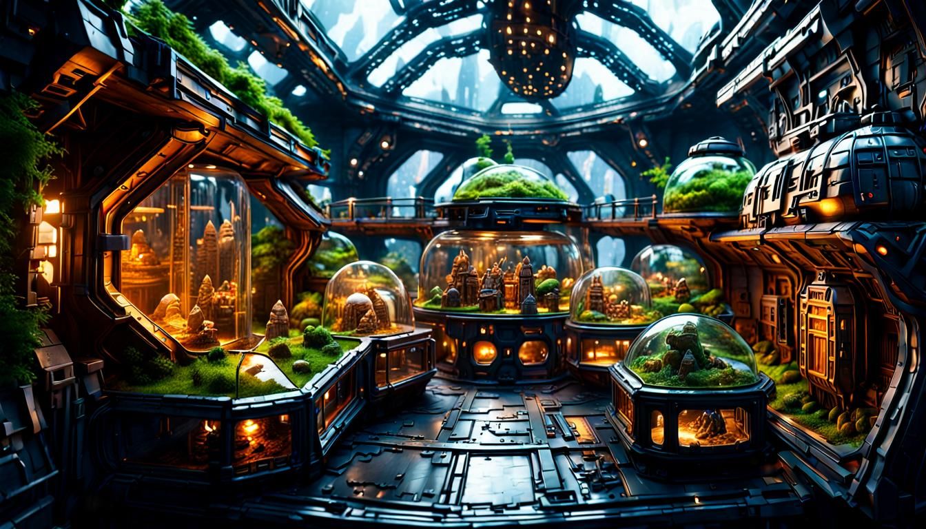 Dwarven City in Glass Terrarium on Space Station