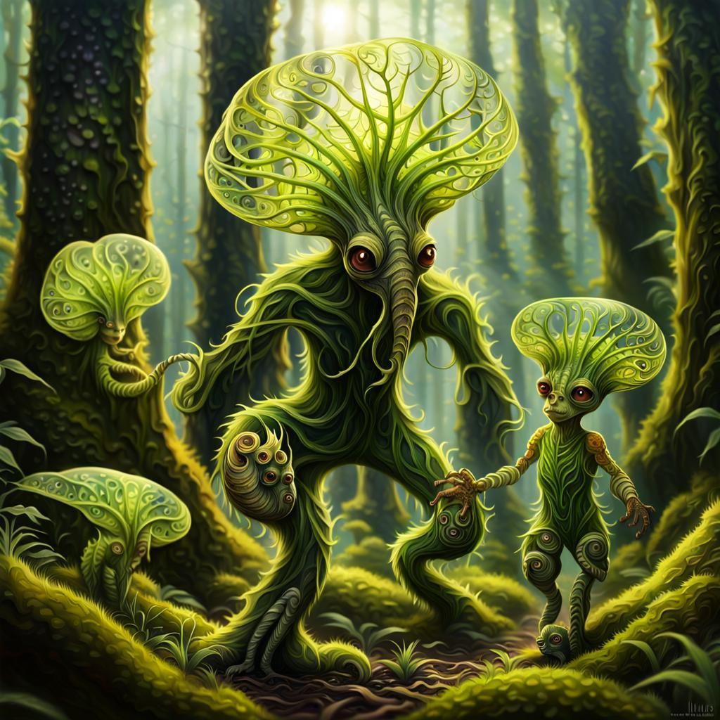 Adorable Mythical Creature Family in Rainforest