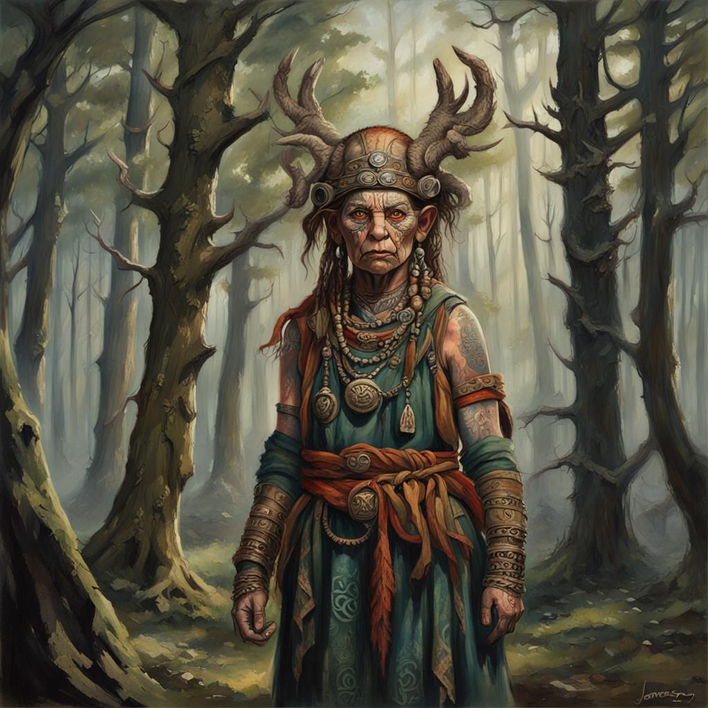 Fantasy Dwarf Shaman Portrait in Oil Painting Style