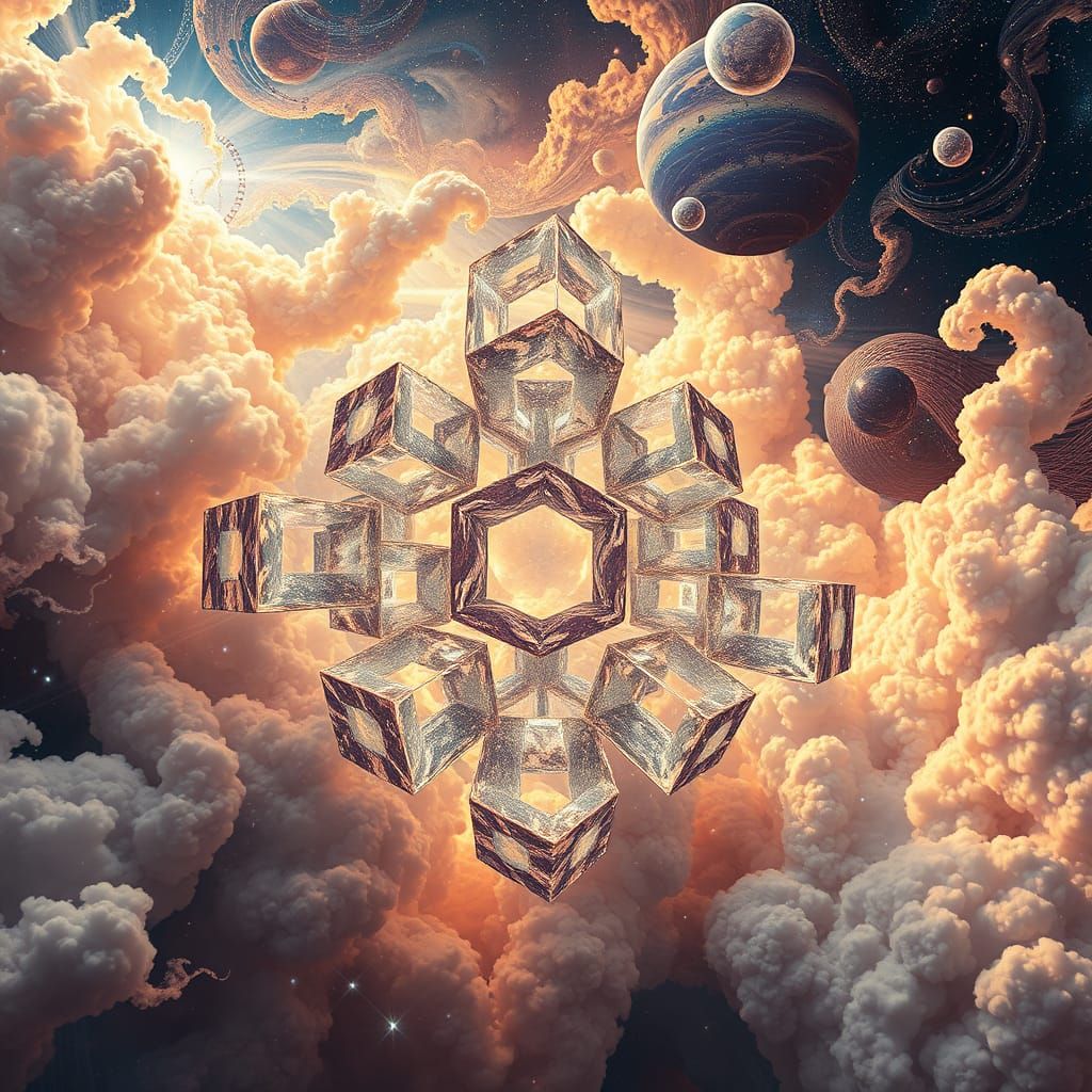 Ethereal Cosmic Cubescape in Vibrant Digital Art