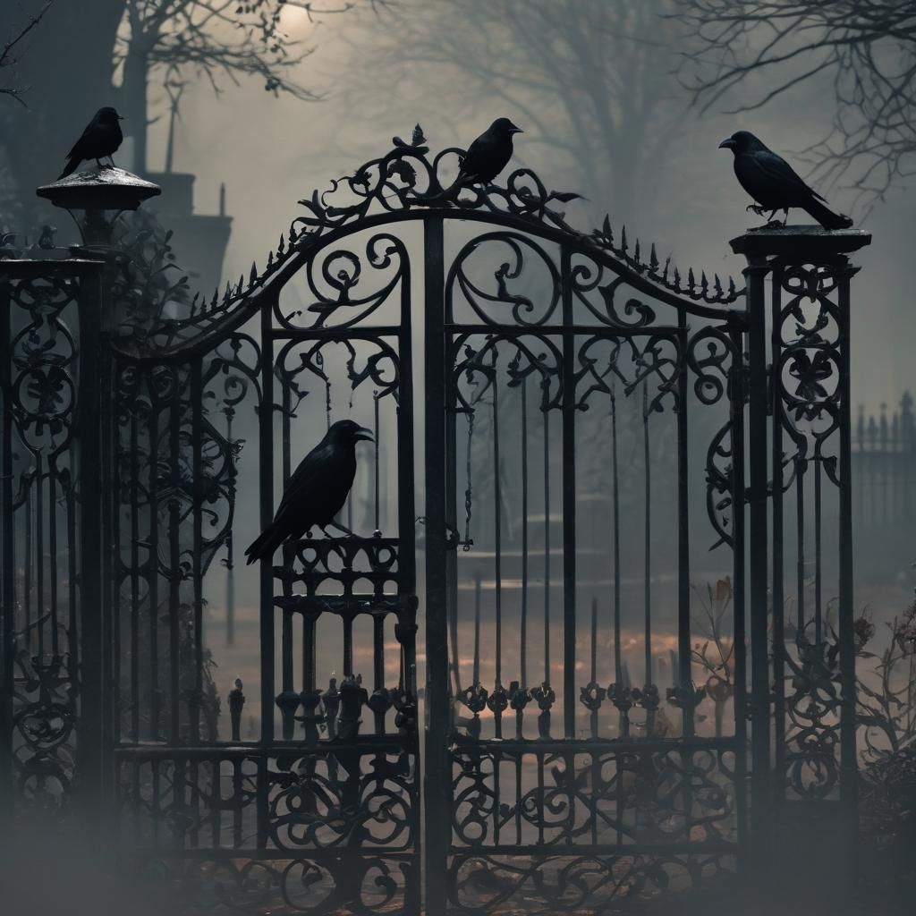 Ominous Raven in Graveyard: Gothic Realism Photography