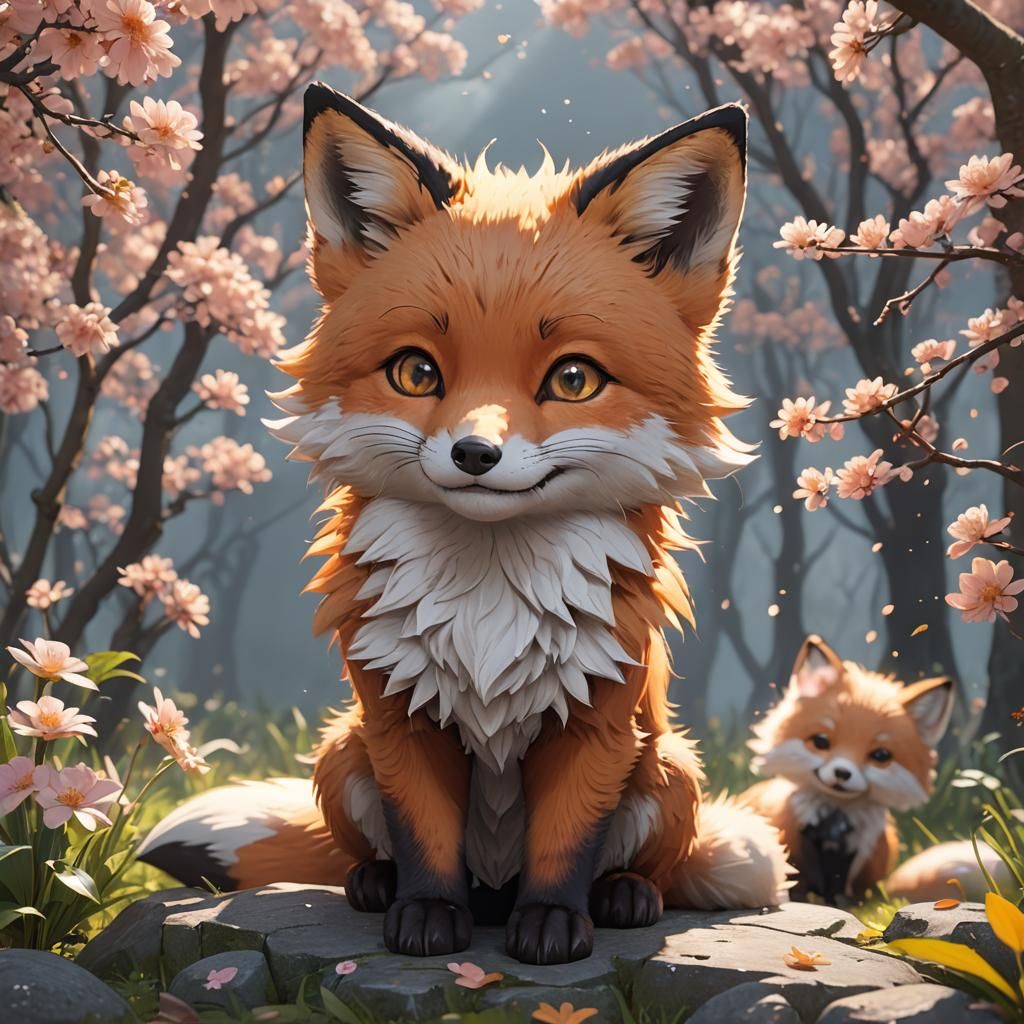 Cute Happy Fox in 3D Anime Art