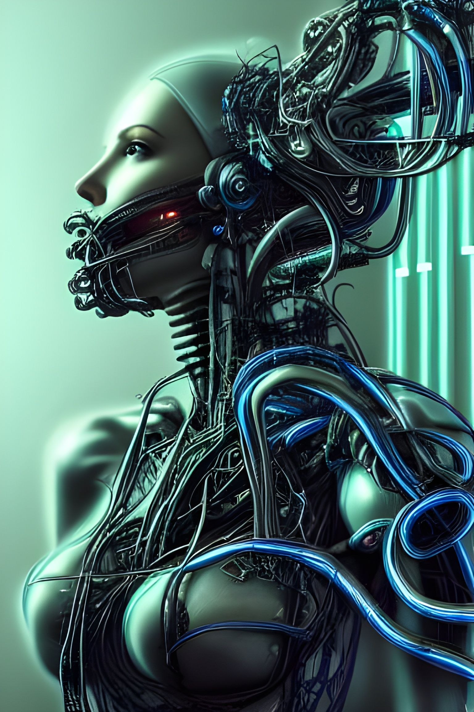 Beautiful woman, engulfed in abstract organic hyper-detailed...
