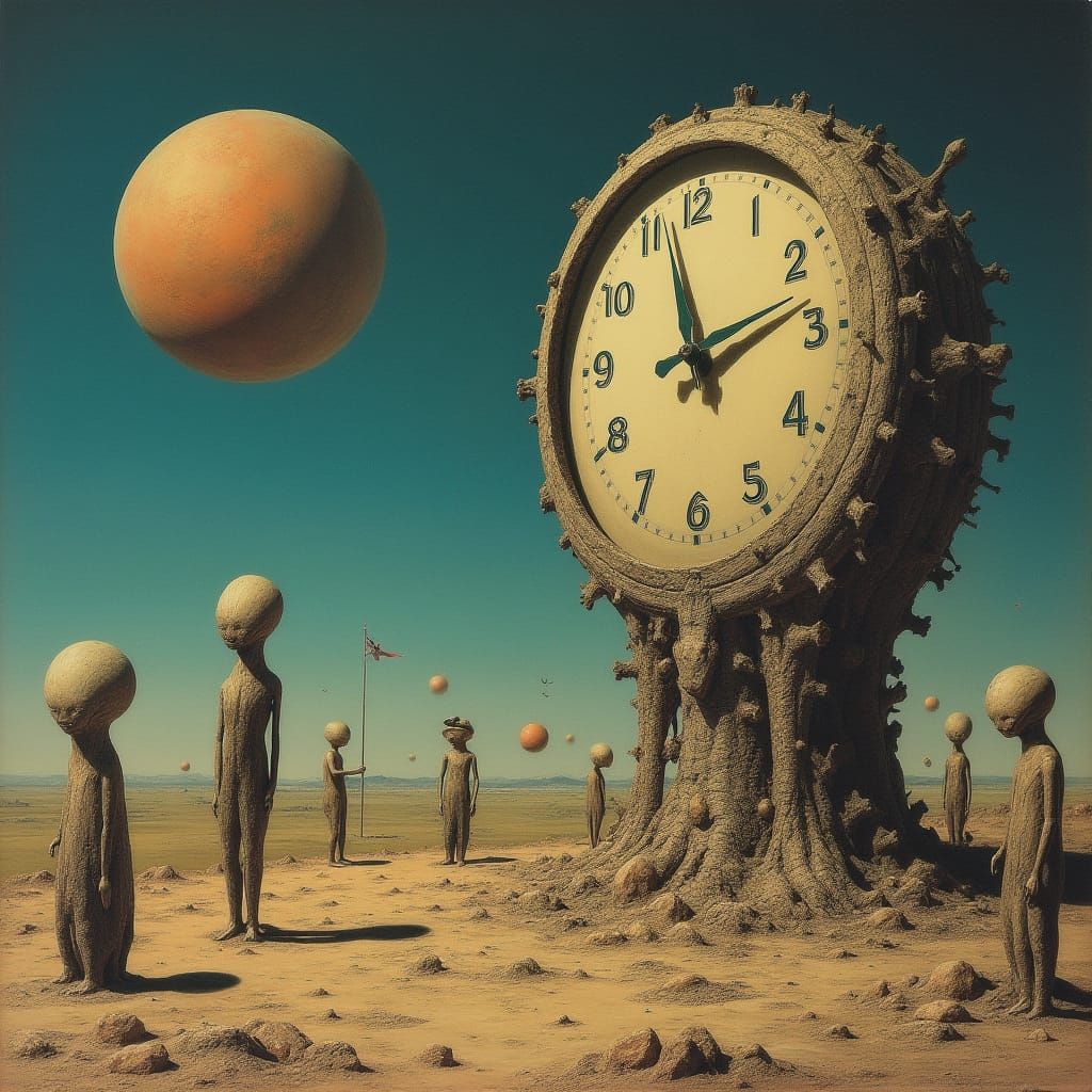 Surreal Dreamscape with Melting Clocks and Barren Landscapes