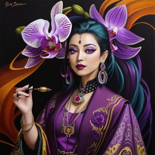 Surreal Orchid-Birds, Flowers and Bees in Oil