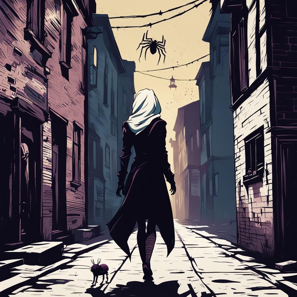 Gothic Spider-Gwen in Windy Victorian Alley