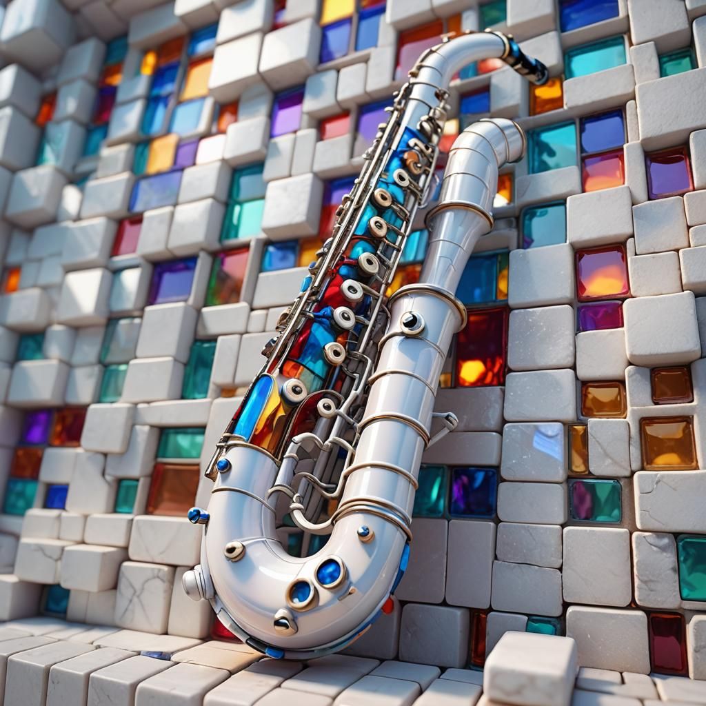 Stained Glass Mechanical Saxophone in Sci-Fi Style