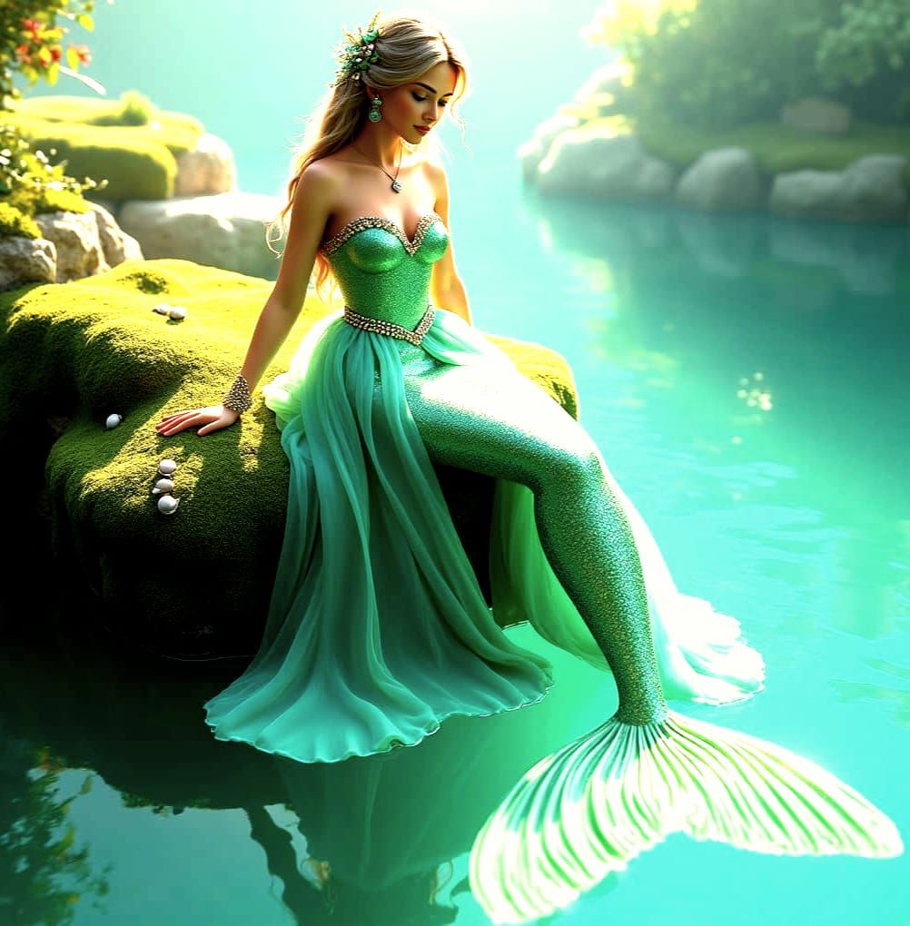 Glowing Mermaid on Rock: Fantasy Concept Art