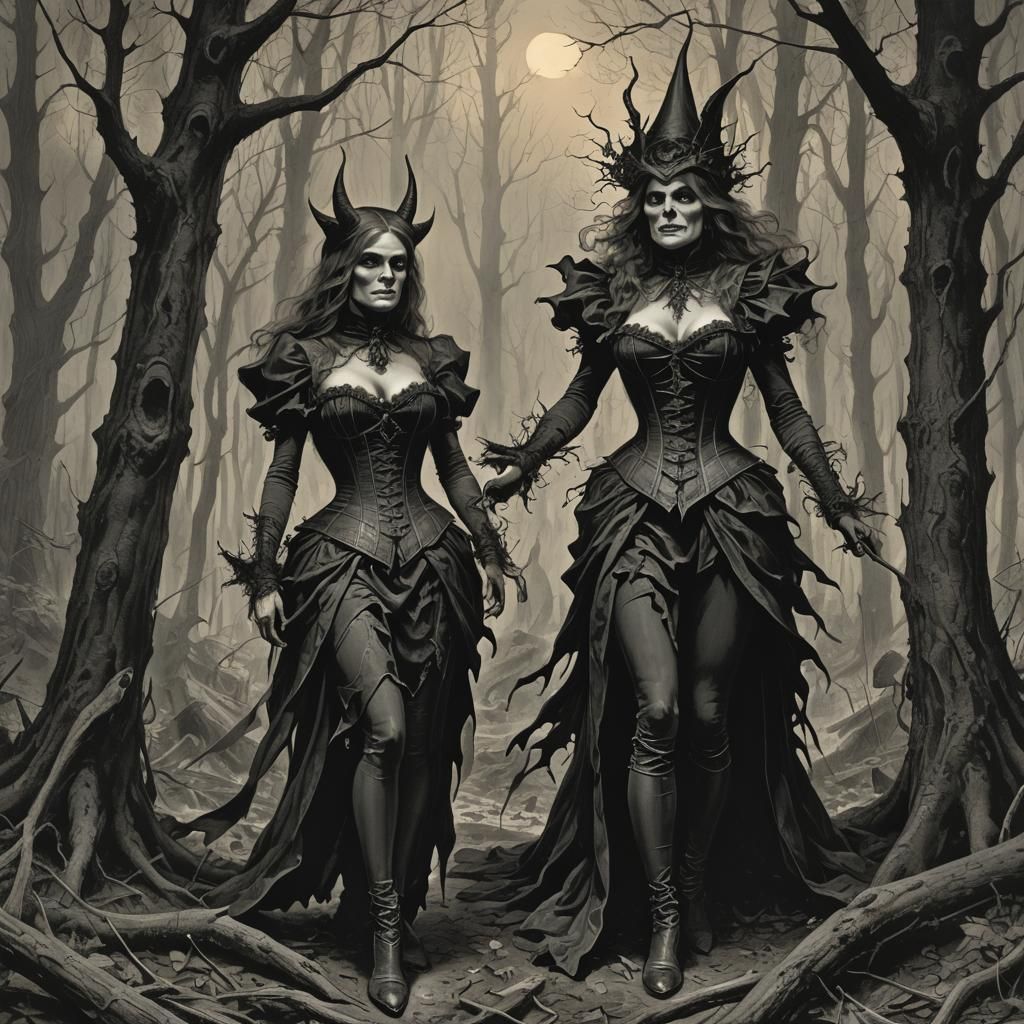 Eerie Witch in Corset, Gothic Horror Art