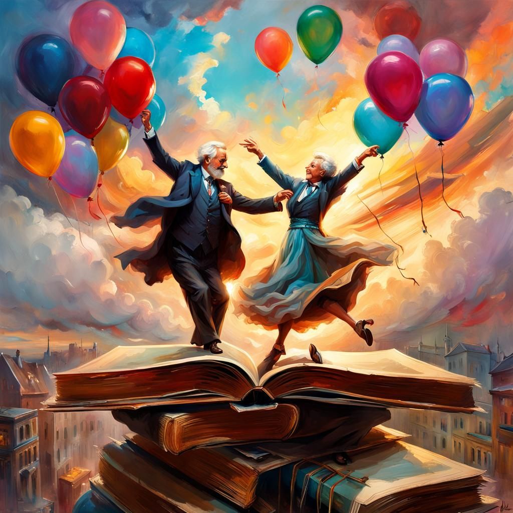 Loving Couple Dancing Above Book, Fantasycore Masterpiece