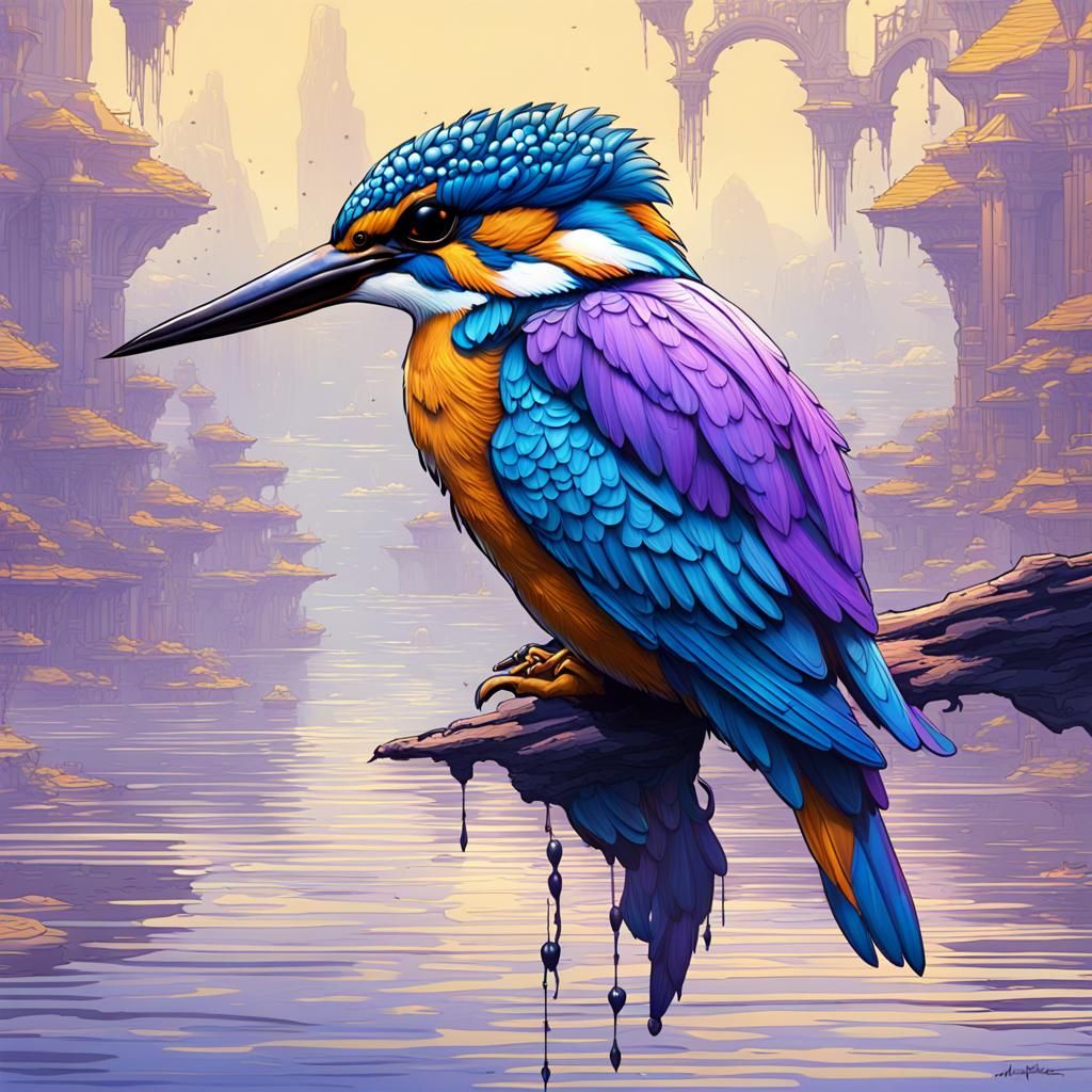 Kingfisher in Dark Fantasy Style
