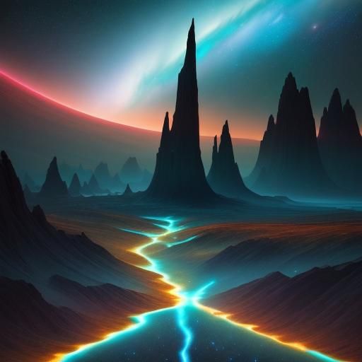 Surreal Alien Landscape Under Starry Skies