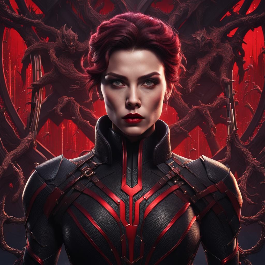 Fantasy Black Widow with Six Pack Abs in 3D