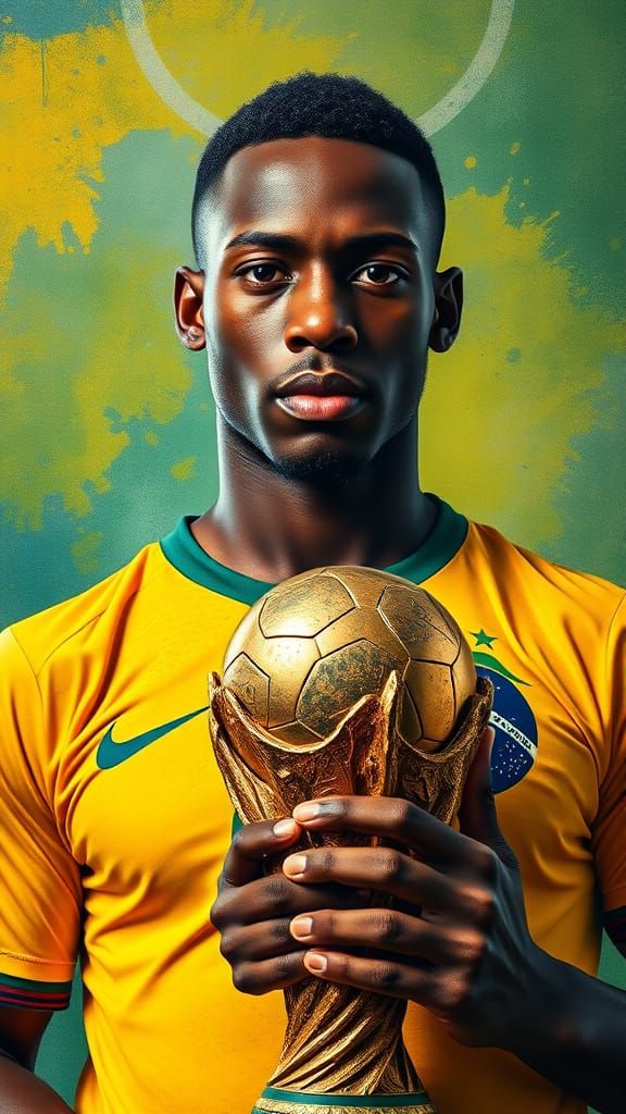 Soccer Star Celebrates World Cup Victory as Painted Portrait