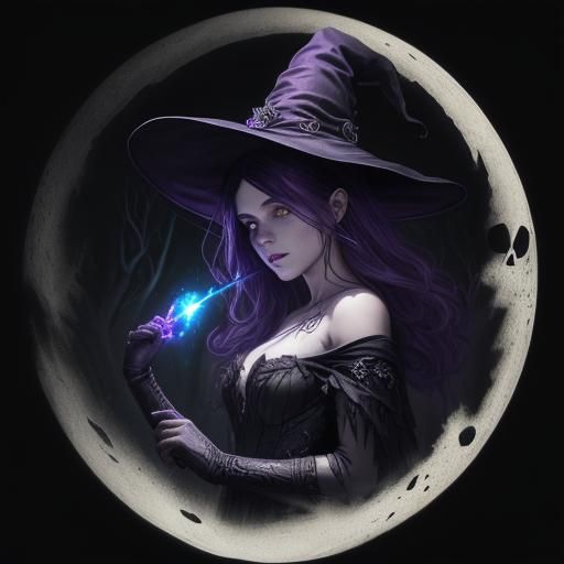 Dark Fantasy Witch with Raven, Hyperdetailed Concept Art