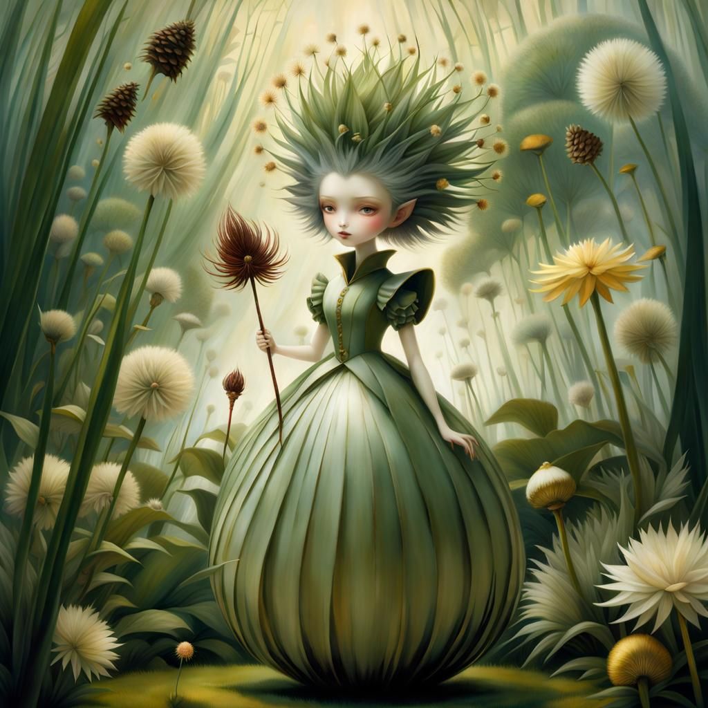 Miniature Girl's Surreal Garden Journey