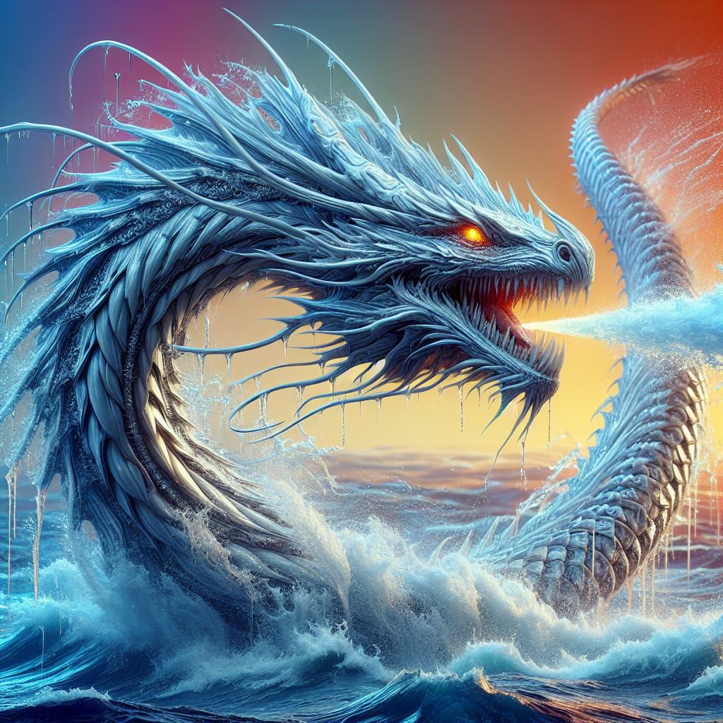 Silver Sea Dragon Arcing Through Icy Water