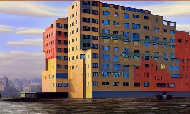 Surrealist Giant House with Ship Parts in Detailed Digital A...