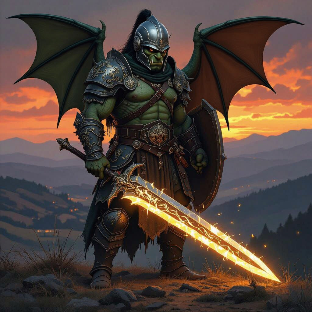 Hobgoblin Warrior with Glowing Sword in Dark Fantasy Style