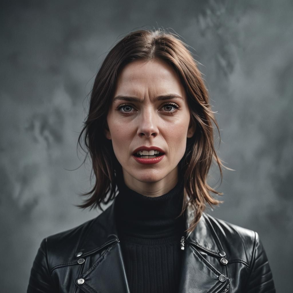 Dramatic Portrait of Pale Woman with Fangs