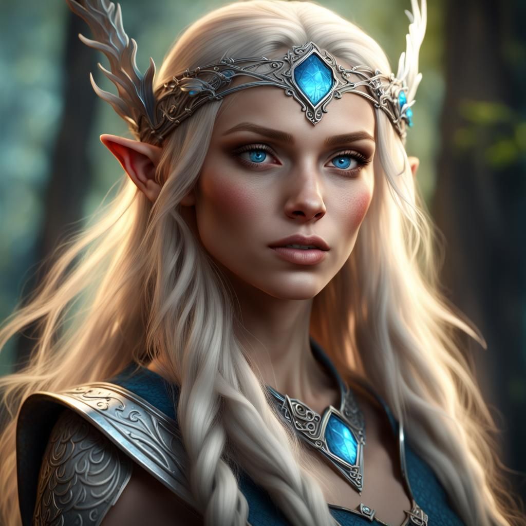Blonde Woodland Elf in Detailed Matte Painting