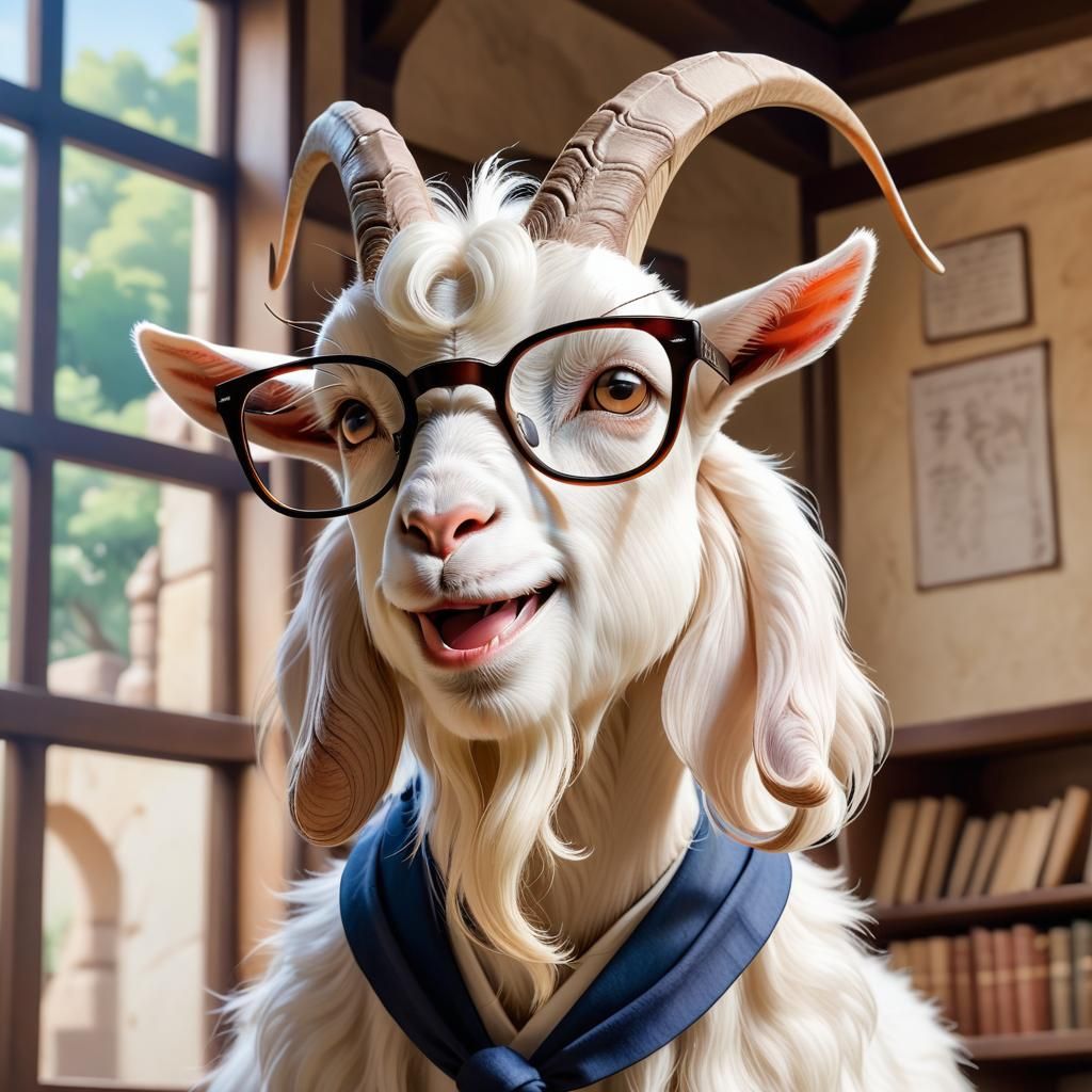 Anime Goat Professor Screaming Meme in Watercolor Style