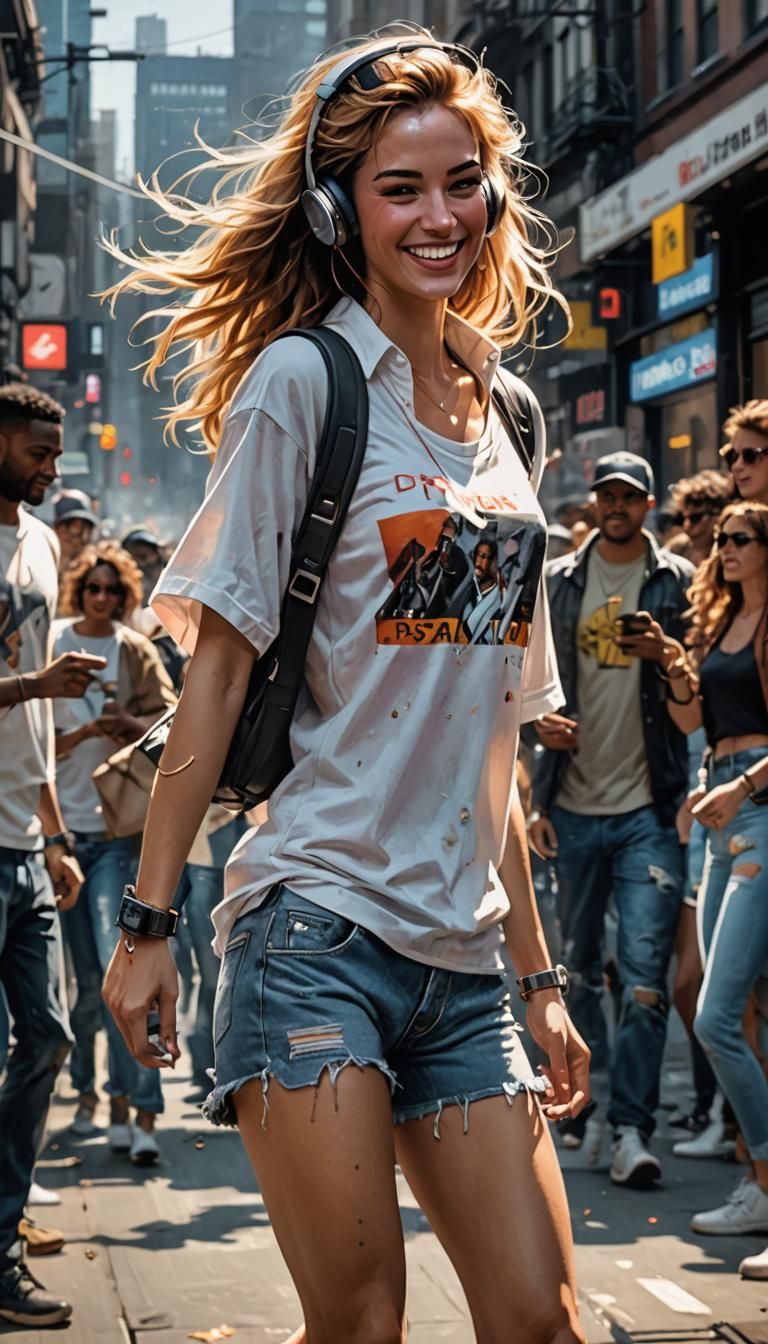 Happy 1980's girl with a walkman