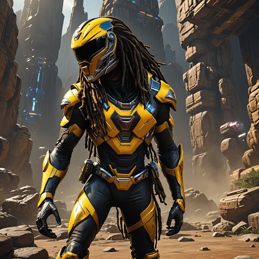 Black Space Ranger in Yellow Suit: 3D Game Art