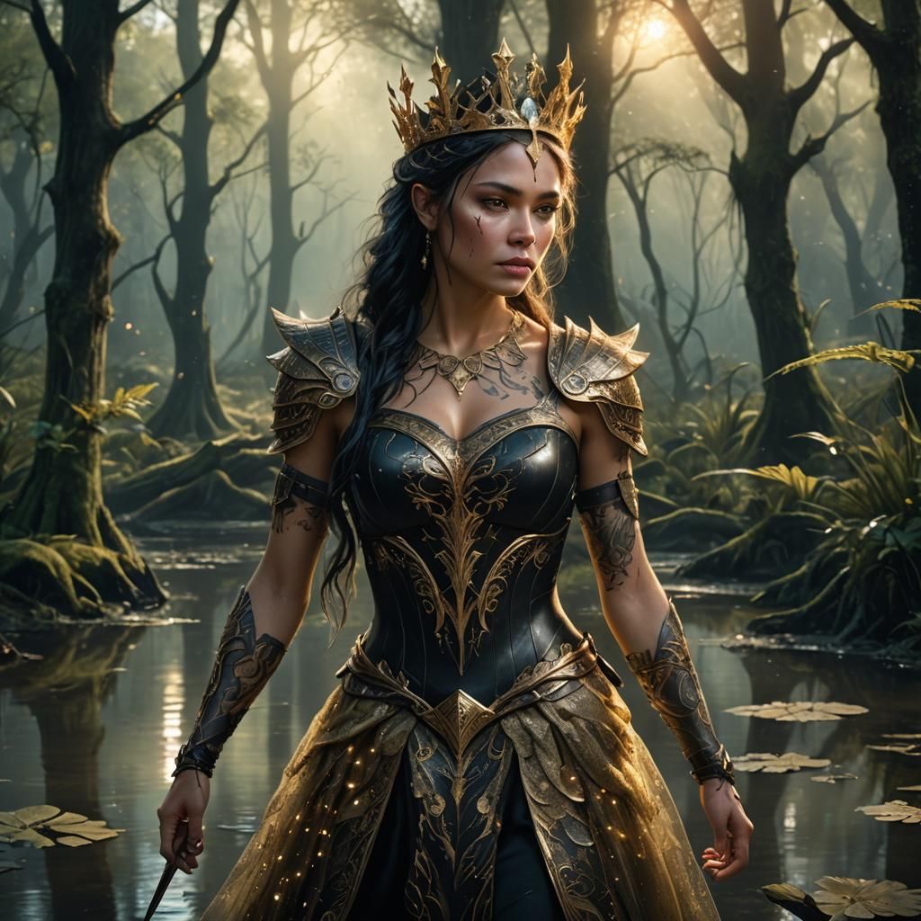 Warrior Princess in Magical Swamp Forest