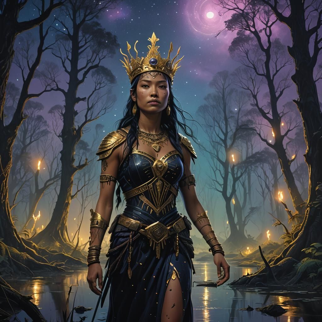 Native Warrior Princess in Magical Forest: Fantasy Art