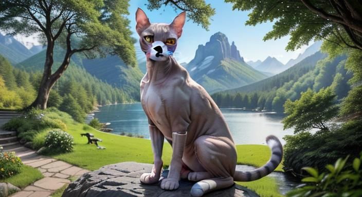 Hyperrealistic Sphynx Cat Portrait at Golden Hour