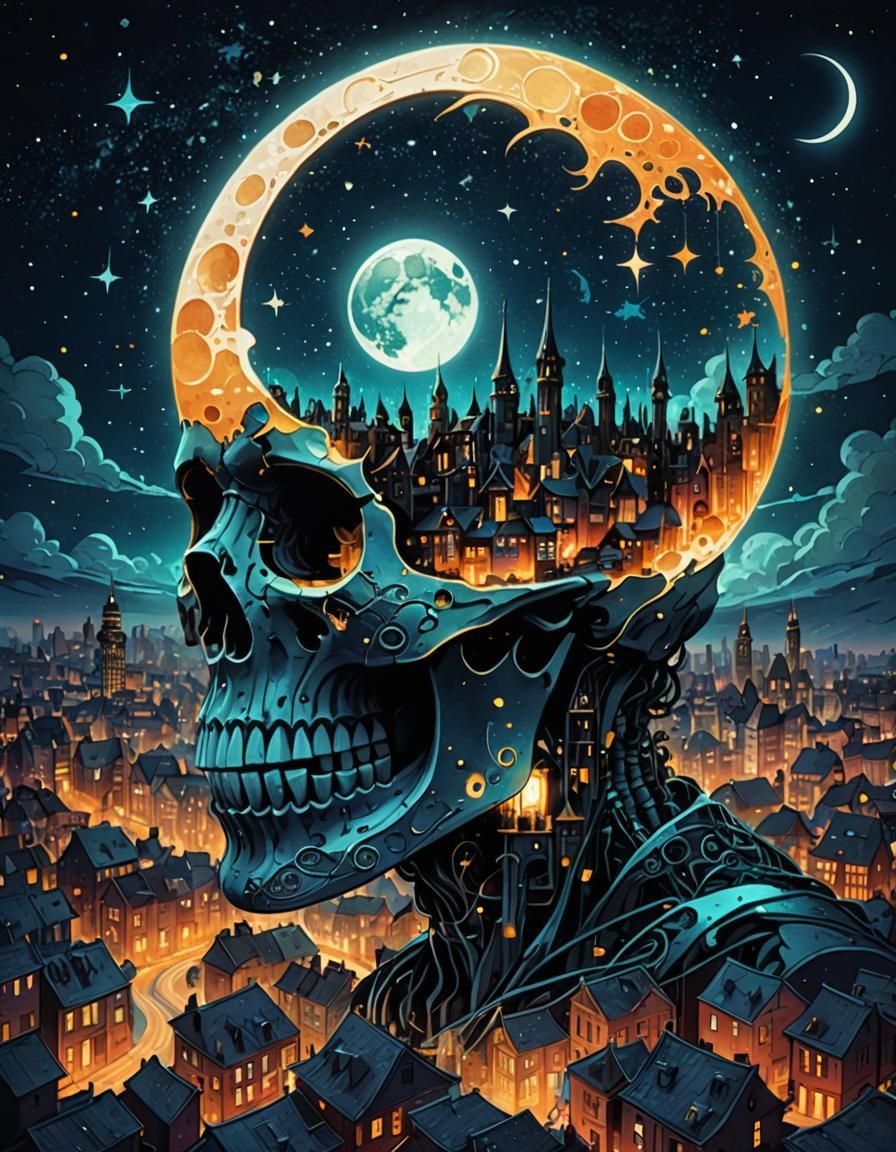 Cityscape inside scull head