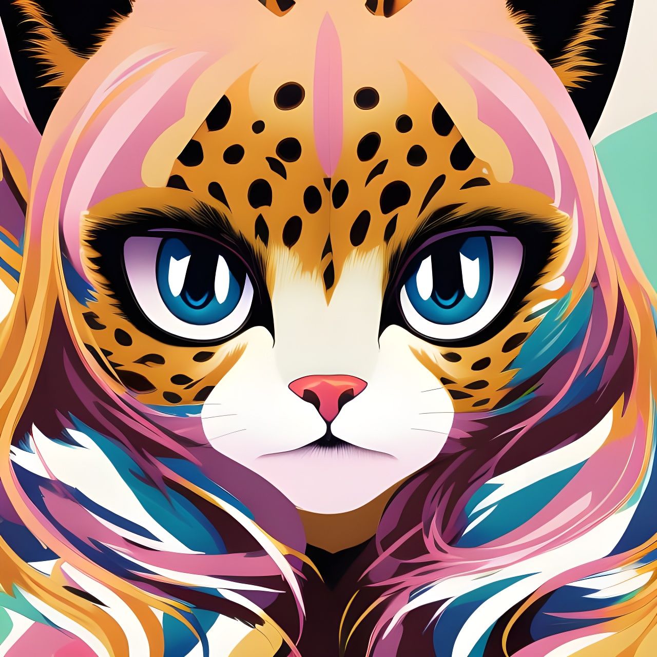 Kawaii Cheetah Girl Anime Portrait in Digital Art