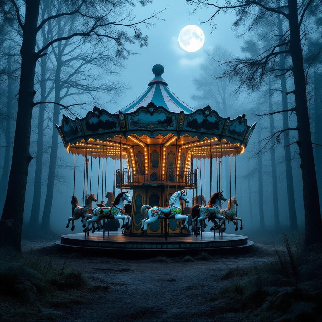 Ethereal Forest Carousel in Moonlight