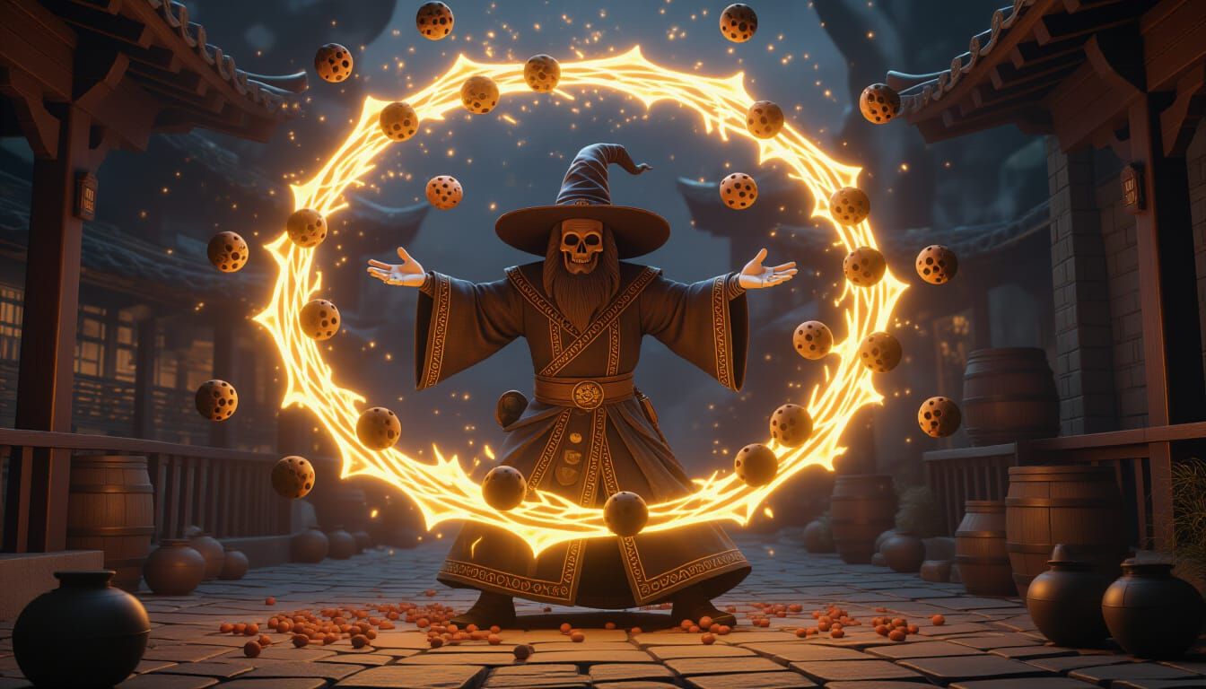 Sorcerer Conjures Magical Cookies and Skulls in 3D